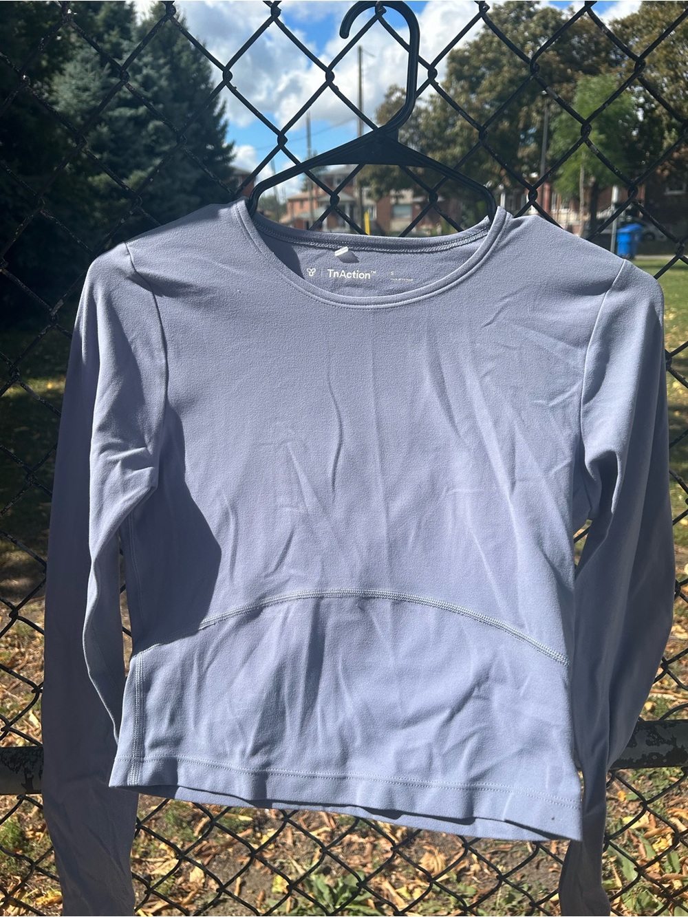 TnAction Cozy Fleece / Active Long Sleeve Crop Top - Gray/Blue - Size Small